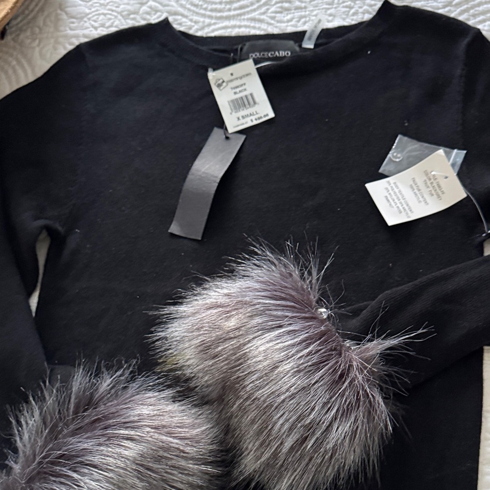 Dolce Cabo Black Sweater with Faux Fur Accents